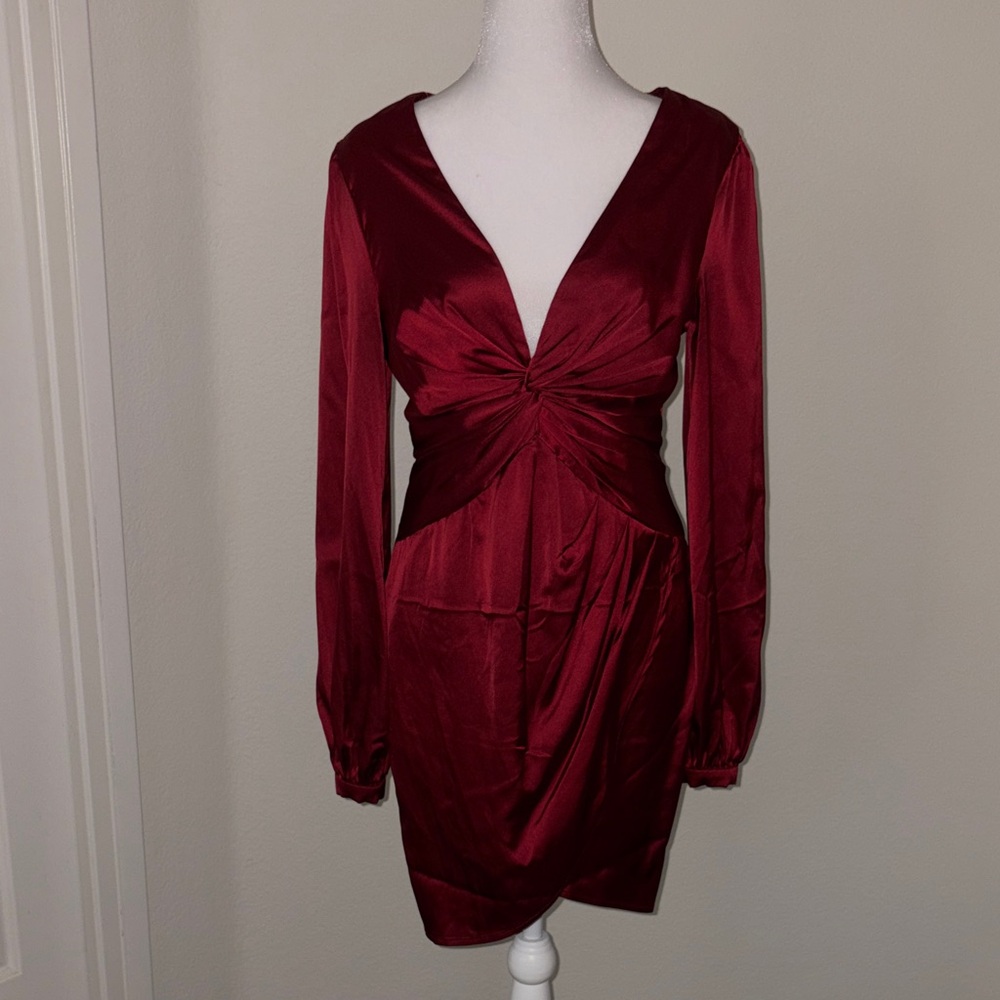 Fashion Nova Burgundy Long Sleeve Dress